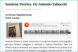 Le début de Sostiene Pereira d'Antonio Tabucchi lu par Valentina Iuvara.